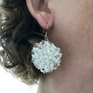 White Flower Seed Bead Handmade Drop Earrings